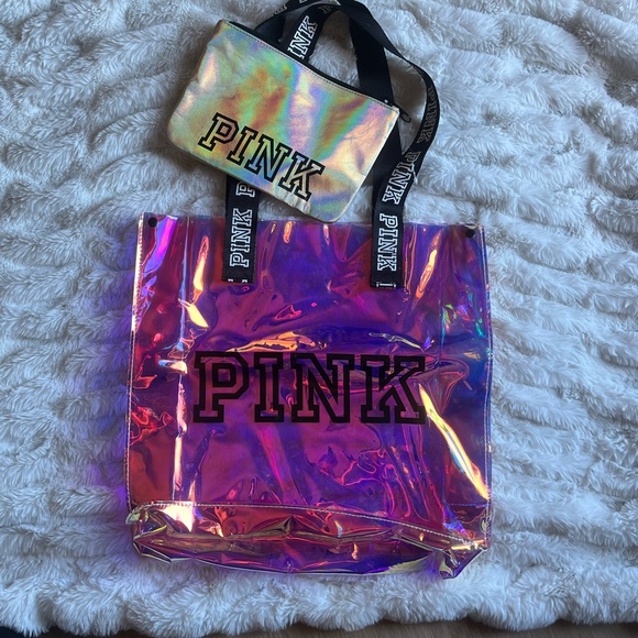 PINK Victoria's Secret Handbags - PINK Victoria's Secret Iridescent Tote and Pouch
